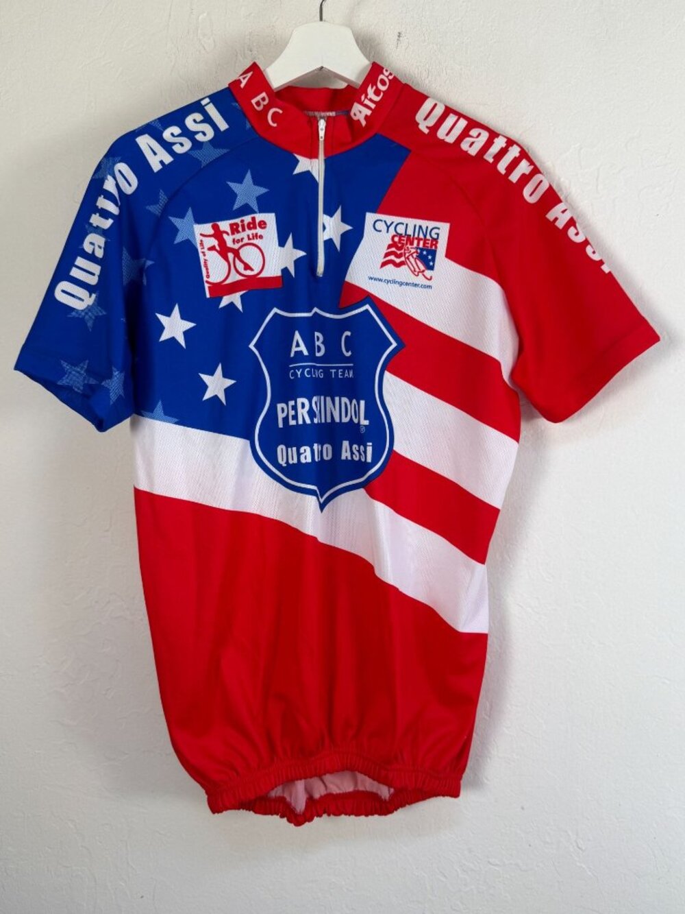 ABC Quattro Assi USA Cycling Jersey Mens Red White Blue Stars Stripes Bike Top